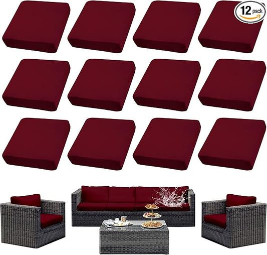 Outdoor Cushion Covers Set,12PCS Patio Furniture Couch Seat Slipcovers, Replacement for Sofa Sectional Chair(Cover，Only)