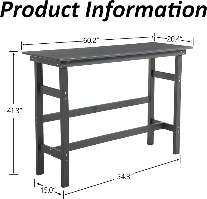 Outdoor Bar Table, HDPE Patio Pub Table, Weather-Resistant Tall Console Table for Backyard, Balcony & Garden, Durable All-Weather High Top Table, Easy Maintenance,Grey