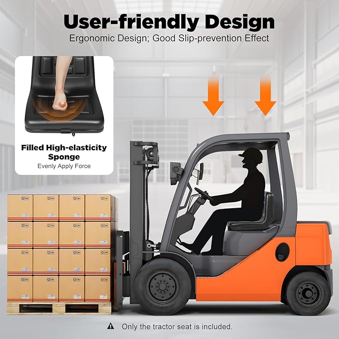 Universal Tractor Forklift Concave Convex Grain+Rail Seat, PVC Garden Tractor Seat Lawn Mower Seat w/Adjustment Handle,Lawn Tractor Seat w/Drainage Hole