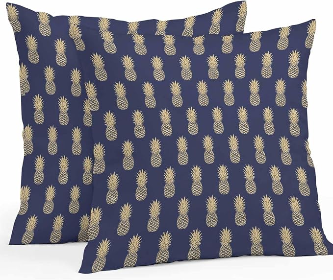 Summer Pineapple Outdoor Pillow Covers Waterproof,All Weather Cushion Case Set of 2 Decorative Pillowcases for Sofa Couch Bed Decor Patio Furniture 24"x24" Tropical Fruit Geometric Navy Blue