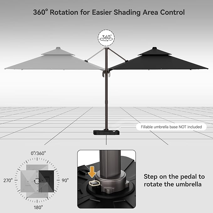 9x12FT Cantilever Patio Umbrella - Heavy Duty Double Layer Offset Design with 360° Rotation, Large Rectangle Sun Shade Umbrella for Garden, Deck, Pool, Backyard, Black