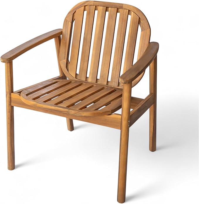 Christopher Knight Home Meja Acacia Wood Patio Dining Set for 4, Solid Wood Outdoor Dining Table Set for 4, Round Dining Table and Chairs Set of 4 with Cushion, Teak+Beige
