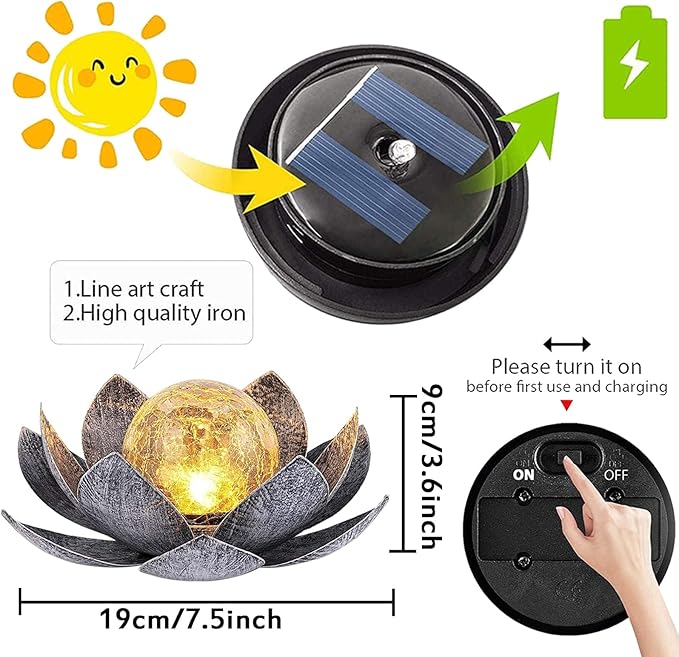 Lotus Solar Lights Outdoor Decor, Waterproof LED Metal Garden Decors for Patio, Yard, Lawn, Balcony, Outdoor Table, Ground