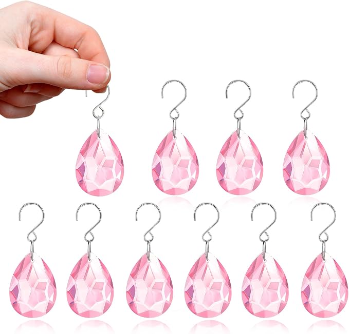 10 Pcs Pink Crystal Bauhinia Suncatcher Prisms Chandelier Window Decor | Pink Crystal Bauhinia Prisms Suncatcher Pendants 38mm Chandelier Beads Replacement for Window Wedding Party Decor