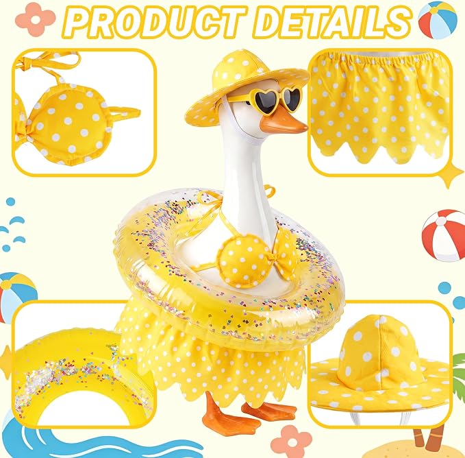 hoyuwak Bikini Goose Outfits Summer Hawaiian Porch Goose Outfits with Swimming Ring Sunglasses Hat for 23" Geese Yard Decor