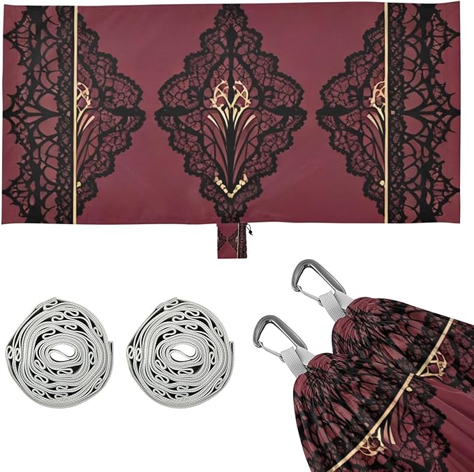Burgundy Lace Outdoor Hammocks with Tree Straps Cloth Hammock for Camping Travel Accessories