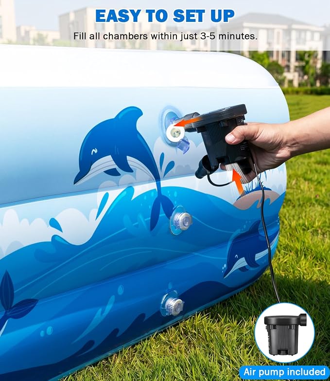 165"x76"x22" Inflatable Pool with Electric Pump, Large Blow Up Family Swimming Pool for Adults & Kids, Thickened Heavy Duty Backyard Water Party Pool
