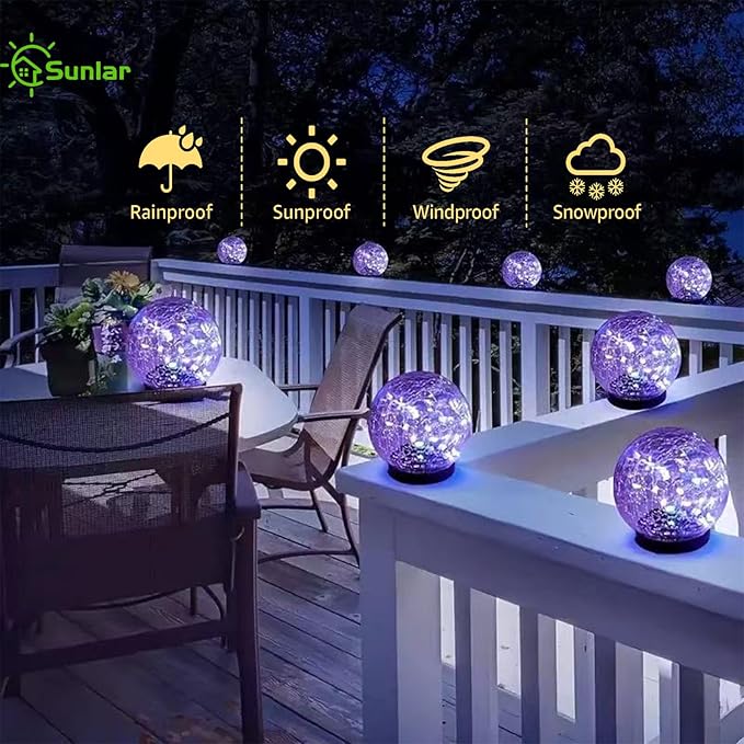 2pack Solar Powered Multi-Color Crackle Glass Globe Lights Outdoor Decorative LED Garden Balls with Colorful Lights for Patio, Lawn, Yard, Pathway.