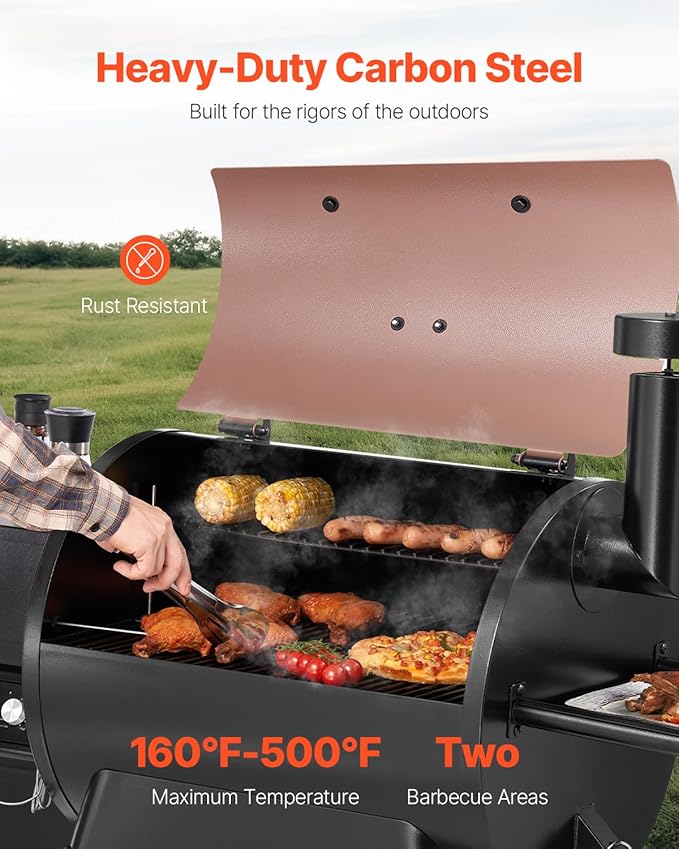 VEVOR Wood Pellet Grill Smoker, 8 in 1 BBQ Grills for Outdoor Cooking, 575 Square Inches Cook Area Electric Grill and Smoker, with LCD Screen Controller, Meat Probe, 500°F Max Temperature, Black
