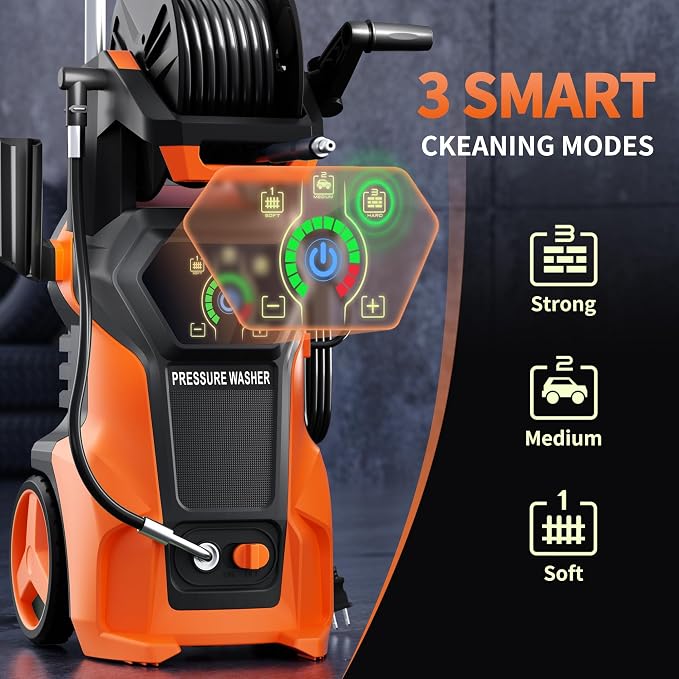 Fenbeli 𝟓𝟎𝟎𝟎𝐏𝐒𝐈 𝐏𝐫𝐞𝐬𝐬𝐮𝐫𝐞 𝐖𝐚𝐬𝐡𝐞𝐫 Portable Washer Cleaner with 4 Quick Connect Nozzles for Car Driveway Patio Fence (Orange)