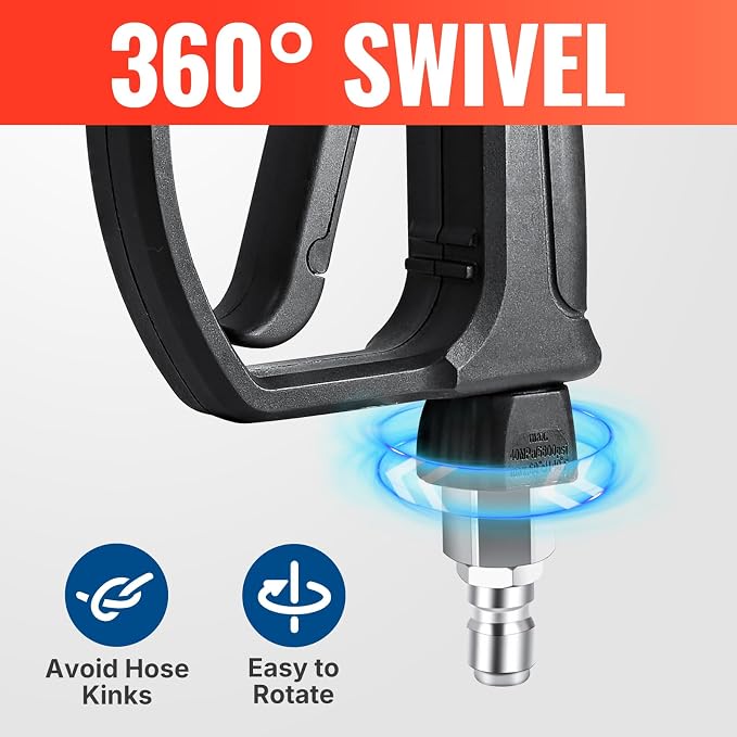 YAMATIC Stainless Steel Pressure Washer Gun 5800 PSI with Swivel 3/8" Plug, High Power Washer Extension Wand Easy Pull Trigger Handle with 1/4" Quick Connect for Foam Cannon Gun Car Wash