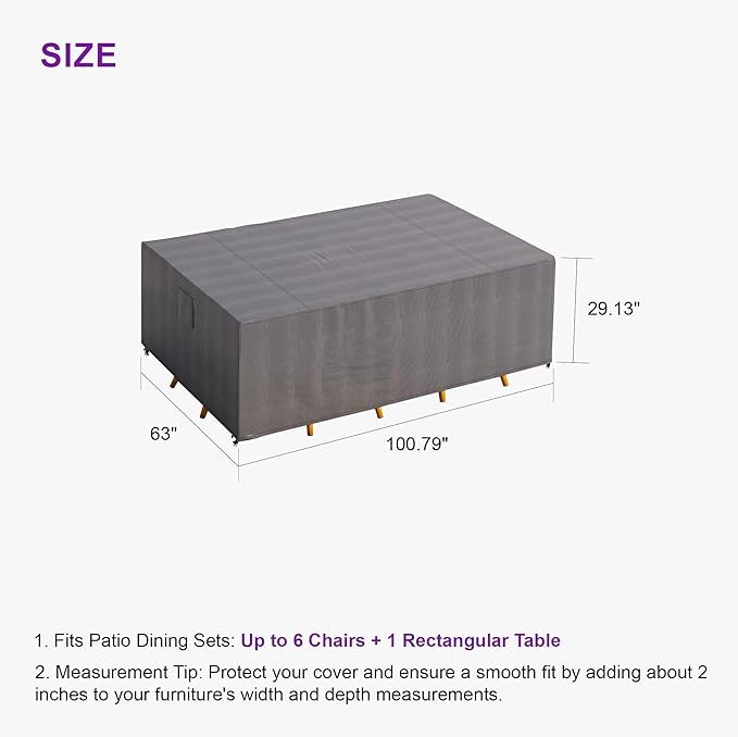 PURPLE LEAF Patio Furniture Cover Waterproof Heavy Duty TPU Coating Tear-Resistant Fabric for Outdoor Rectangular Sectional Sofa Couch Set Dining Table Chair Covers 101"L x 63"W x 29"H