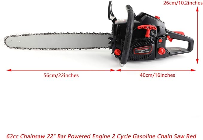 Topteng Gasoline Chainsaw 22 Inch, 62cc Chainsaw 22" Bar Powered Engine 2 Cycle Gasoline Chain Saw, Tree Cutting, Firewood Yard Work, Anti‑Kickback Chain, Automatic Chain Brake for Home Farm Ranch