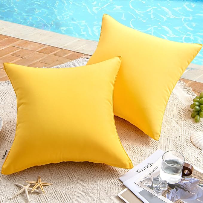 MIULEE Decorative Outdoor Waterproof Pillow Covers 16x16 Yellow | Decorative Patio Furniture,Pack of 2,Accent Square Soild Throw Pillow Covers,Summer Garden Tent Couch Sofa
