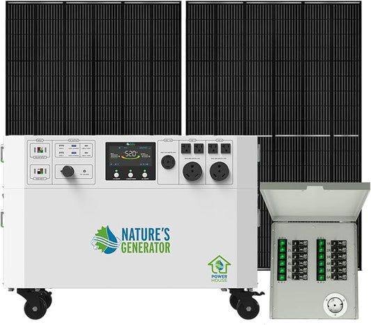 Nature’s Generator Powerhouse Gold PE System:4800Wh Powerhouse+Two 410W Power Panels+12 Circuits 30A Tansfer Switch,Home Power Requirements