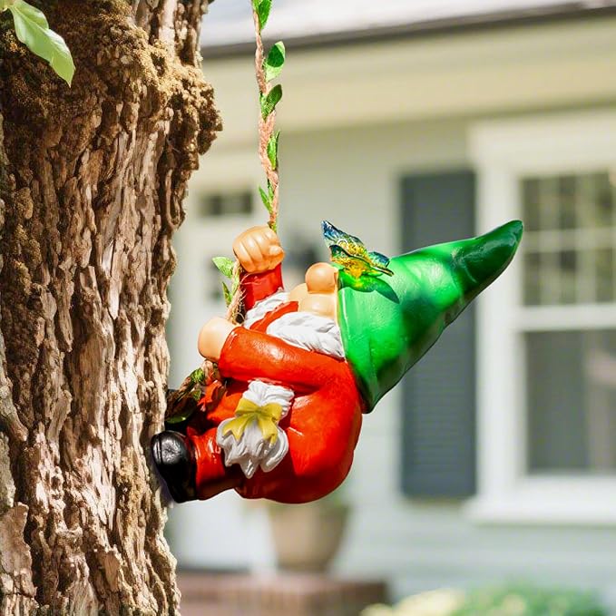 Hanging Gnome Garden Statue Climbing Garden Gnomes Lady with Butterfly Summer Decorations Tree Hugger for Outdoor Home Lawn Patio Yard Birthday Gifts for Mom Women