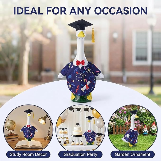 Graduation Porch Goose Outfits - 2Pcs Grad Cap & Gown Goose Outfits for 23 Inch Goose Statues, Includes Cap and Gown with Red Bowtie, Grad Porch Goose Decor for Lawn Garden Yard Party