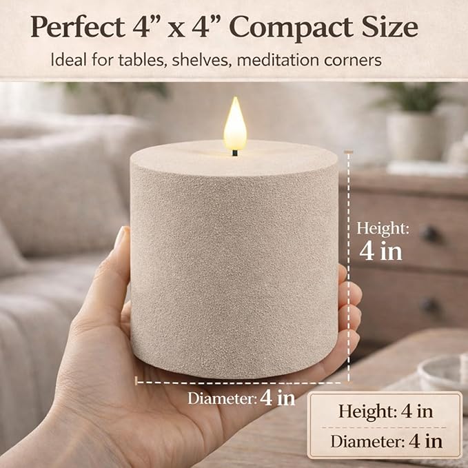 smtyle Grey 4x4 Inch Flameless Pillar Minimalist Textured Frosted Plastic Pottery Barn Style LED Flickering Battery Operated Candles with Remote for Home Decor, Relaxation, Meditation