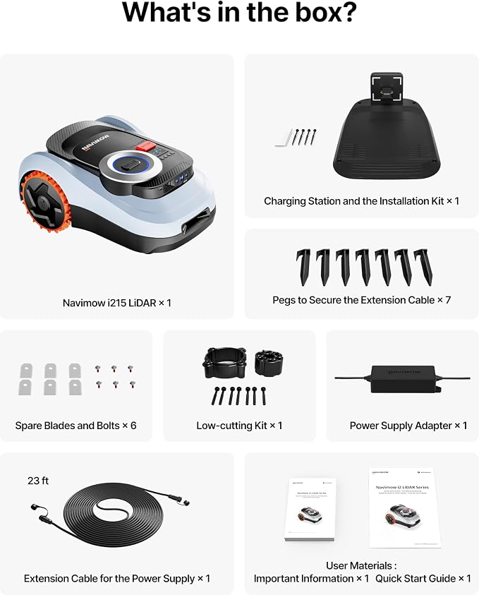 Segway Navimow i215 LiDAR Robot Lawn Mower Wire Free with Garage M, LiDAR & Vision Dual Fusion, Auto Mapping, Off-Road Wheels for 45% Slopes, Covers 0.37 Acre (Garage Shipped Separately)