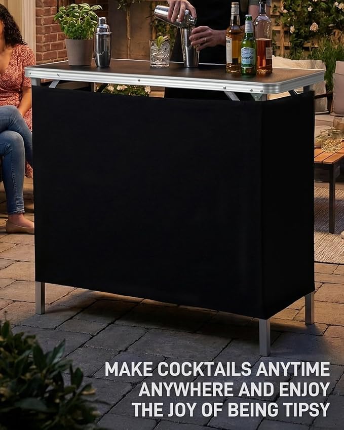 Outvita Portable Bar Table, 2pcs Outdoor Folding Mobile Bar Counter with 2 Tier Shelves and Black Skirt for Wedding Party Birthday Commercial Activity Musical Festival 39 "L x 34" H