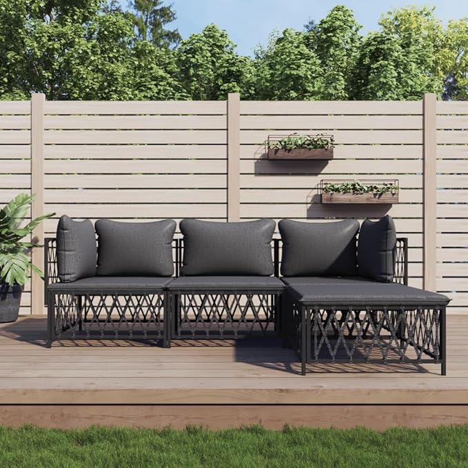 Patio Furniture Sets,Outdoor loveseat,Patio Conversation Sets,4 Piece Patio Lounge Set with Cushions Anthracite SteelSuitable for Patio, Garden, Gazebo Low