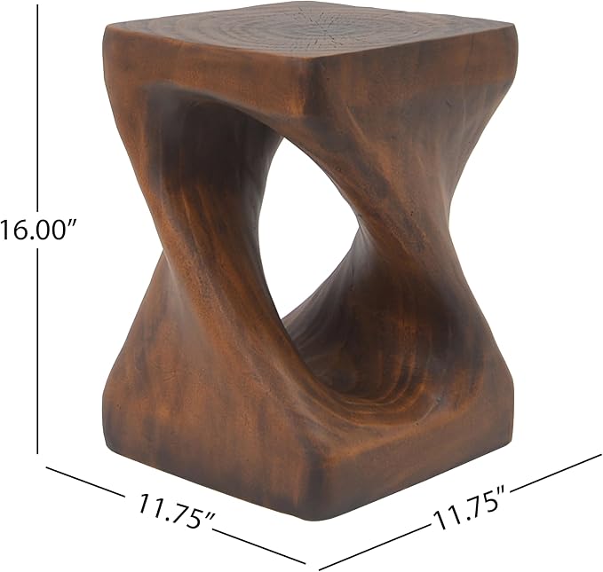 Faux Concrete Side Table Outdoor Faux Stone End Table, Round Outdoor Accent Tables, Garden Stool Plant Stand for Porch, Backyard, Brown, 11.75" x 11.75" x 16"