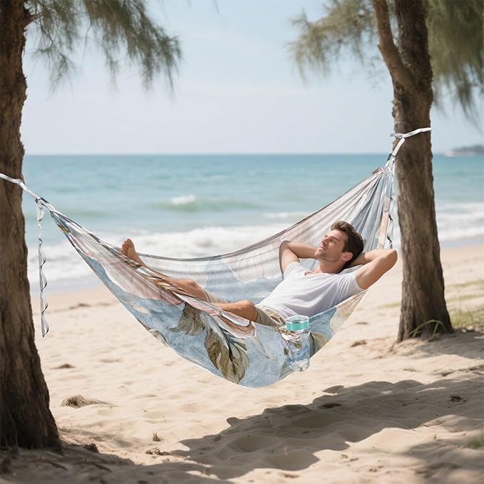 Blue and Pink Retro Romantic Flowers 330lb Capacity Outdoor Hammock with Portabl Carry Bag Cloth Hammock for Outside Patio Garden hamaca para adultos