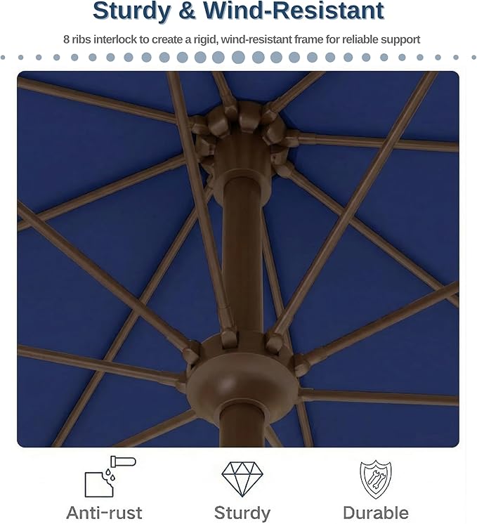 PatioKingdom 9FT Patio Outdoor Umbrella-UPF 50+ Sun Shade with Wind Vent, Push-Button Tilt & Smooth Crank Lift, Rust-Resistant Fiberglass Frame for Garden, Backyard,Yard (Navy)