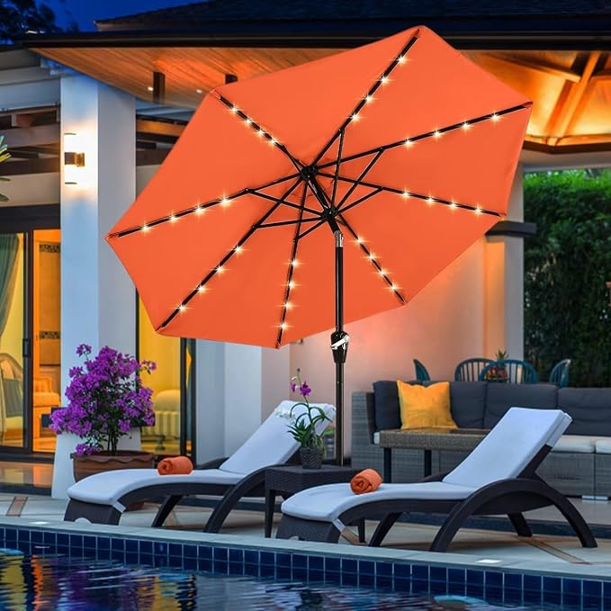 ABCCANOPY Outdoor 11FT Solar Led Patio Umbrellas with 32LED Lights (Orange)