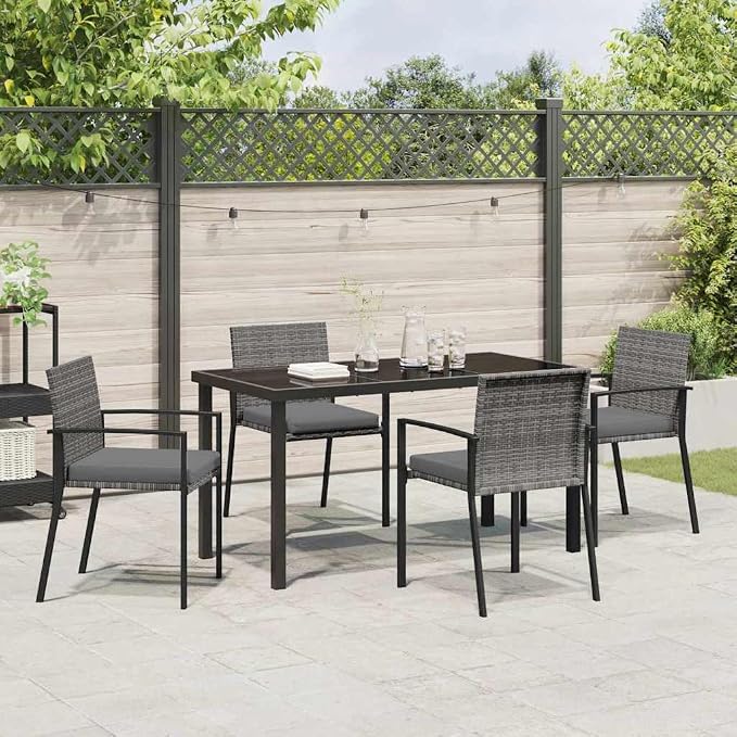 5-Piece Garden Dining Set, Grey Powder-Coated Steel Patio Furniture, Outdoor Table and 4 Chairs for Backyard, Deck, and Garden Decor
