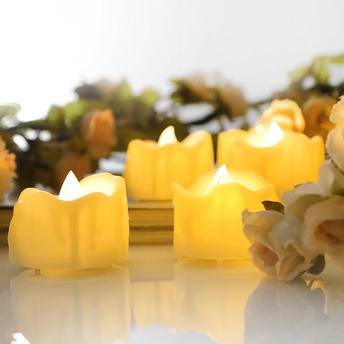 CANDLE CHOICE Battery Operated Flameless Tea Lights Remote Timer Realistic Flickering Fake Electric LED Tealight Votive Candles Set Wedding Halloween Christmas Decorations Batteries Included 6 Pack