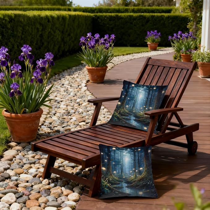 20x20 Inch Outdoor Pillow Covers Set of 2 Waterproof Throw Pillow Covers Decorative Couch Cushion Covers Art Forest River Square Pillowcases Protectors for Patio Garden Sofa