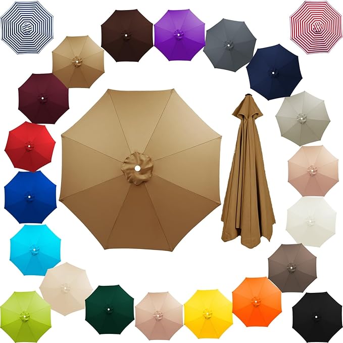 Patio Umbrella Cover Canopy Replacement Top for 8 Ribs, Fade Resistant Outdoor Table Market Umbrella Canopy Cloth for Garden/Deck/Backyard/Pool