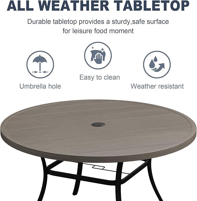 VICLLAX 7 Pieces Outdoor Dining Set, Patio Furniture Set Includes 50" Round Metal Table W/ 1.9" Umbrella Hole and 6 Padded Textilene Swivel Chairs for Porch, Lawn, Garden, Backyard