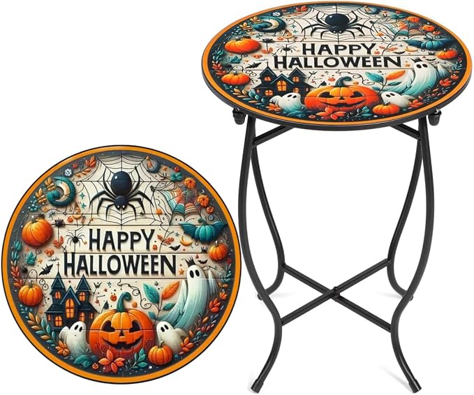 Personality Round Side Table, Funny Patio Accent Weather Resistant Metal Side Table for Livingroom Patio Balcony Yard Porch Garden