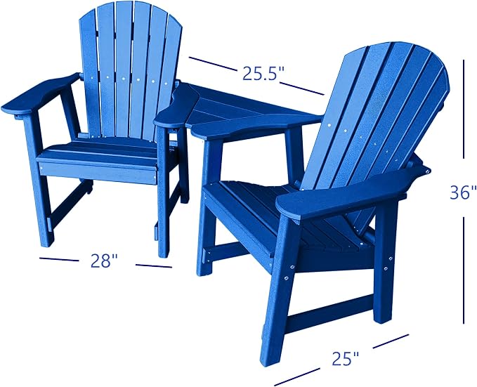 Phat Tommy 2 Chair Dining Table Set - Poly Outdoor Furniture - Small Patio Dining Set for Apartment Balcony Furniture, Recycled Poly Lumber Chairs and Table, Blue
