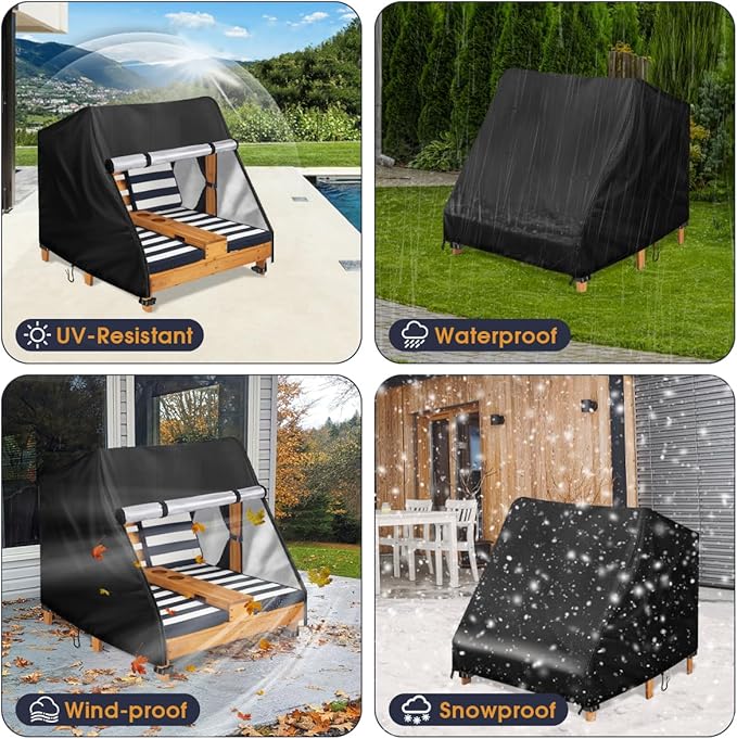 Outdoor Chaise Lounge Cover for KidKraft Wooden Double Chaise Lounge, Waterproof Patio Furniture Covers for Lounge Chair - 34"L x 37"W x 34"H(Cover Only)