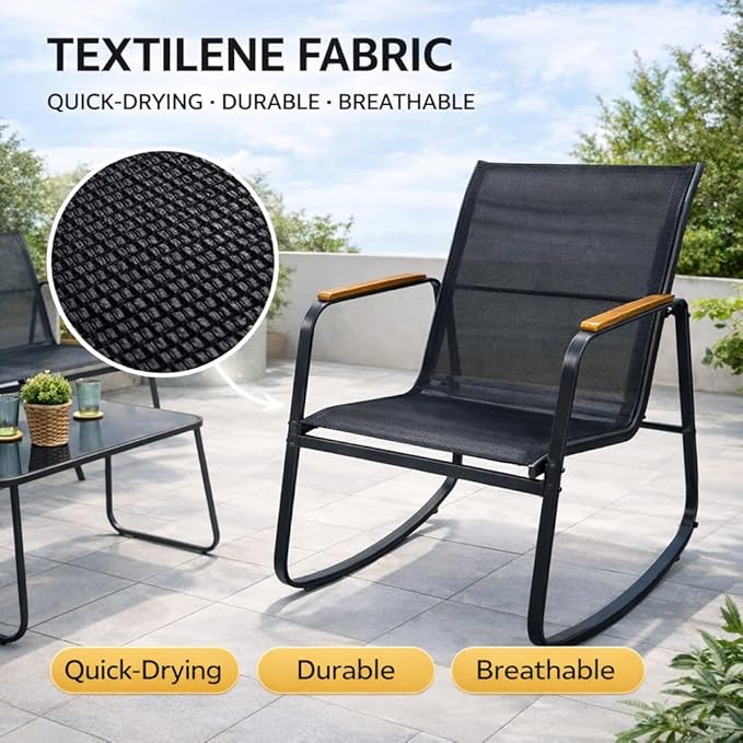 Kozyard 4-Piece Outdoor Patio Furniture Set with Textilene Chairs, Metal Conversation Set, Tempered Glass Coffee Table, Powder-Coated Steel Frame for Garden, Poolside, Backyard Black