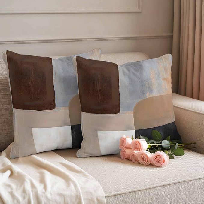 Abstract Ombre Brown Black White Outdoor Waterproof Throw Pillow Covers Set of 2, 26"x26", Modern Art Gradient Decorative Pillow Covers Outside Cushion Case for Patio Porch Garden