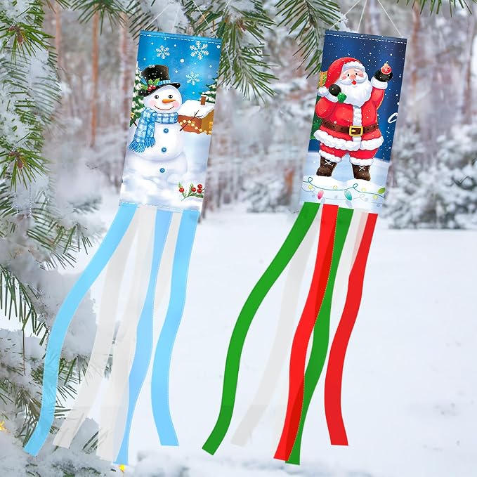NOVWANG 2 Pcs Christmas Windsocks Outdoor Snowman Santa Claus Decor | Fabric, Garden Yard Patio Porch Lawn, Holiday Outdoor Hanging Decor, Snowman Santa Claus 40 Inch