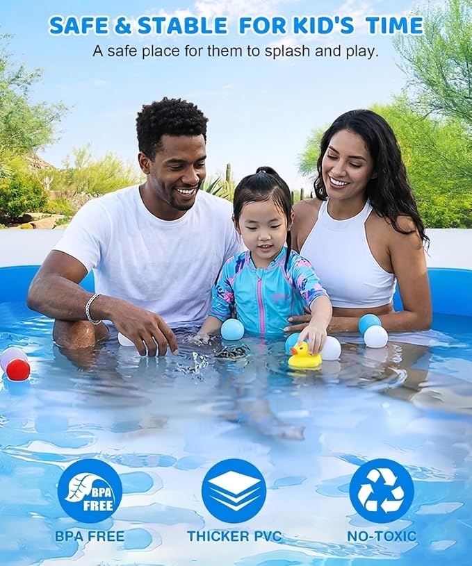 Large Inflatable Pool - 130"×72"×22" Blow Up Pool for Adults and Childrens with Electric Pump, Swimming Pool for Backyard, Summer Water Party, Outdoor, Garden