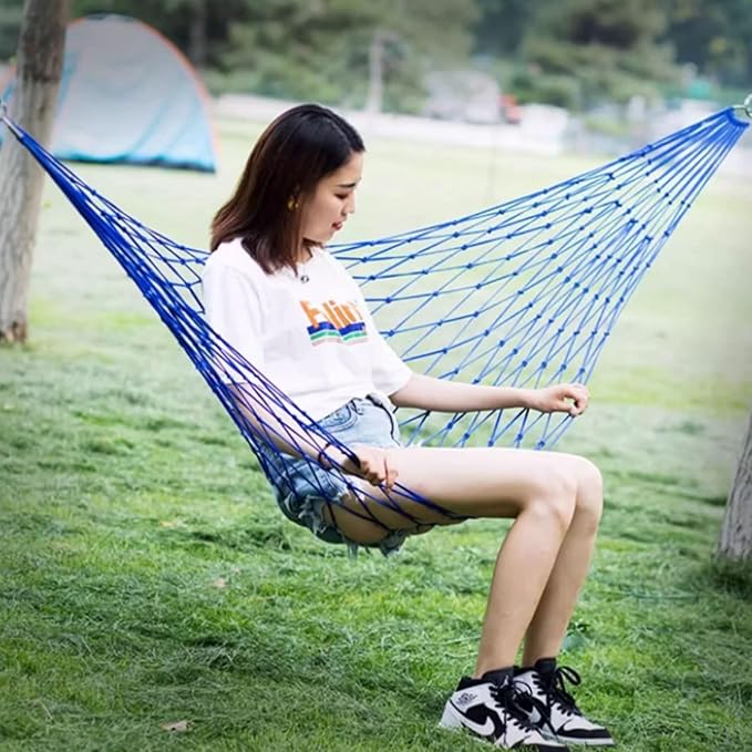 Portable Nylon Rope Hammock 10 Group Knot Rope Mesh Outdoor Camping Lightweight Hammock with Storage Bag Easy to Set Up Comfortable(Rojo)