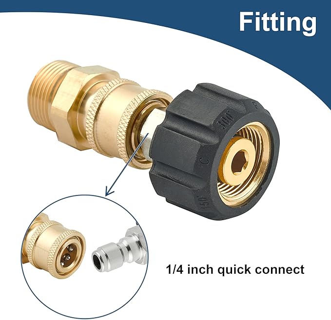 Raincovo Pressure Washer Quick Connect Fittings, M22 14mm to 1/4 Inch Quick Connect Pressure Washer Adapter Set, 4 Pieces