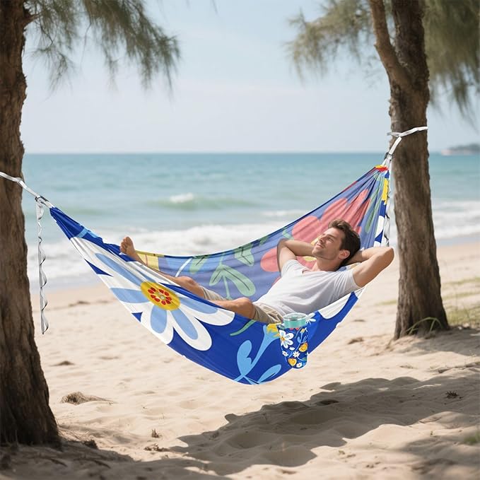 Colorful Florals Blue 330lb Capacity Hammocks with Tree Straps Fabric Hammock for Outside Patio Garden Base para hamacas