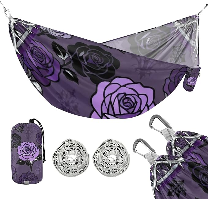 Purple Rose and Thorn Outdoor Hammocks with Tree Straps Cloth Hammock for Camping Travel Accessories
