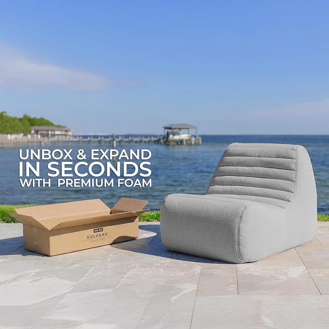 Big Joe Solvana Outdoor Lounge Chair and Ottoman, 2 Piece Patio Furniture Set, Performance Linen Weather-Resistant Fabric, Port Gray