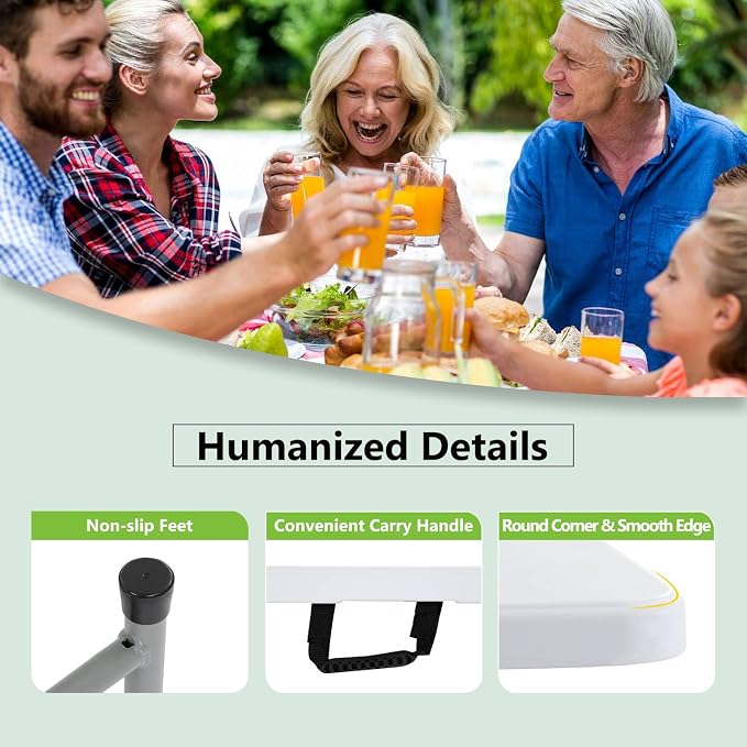 34" Folding Card Table, Heavy Duty HDPE Square Table, Fold-in-Half Portable Design with Carry Handle, Indoor Outdoor Utility Dining Table for Picnic, Camping, 330 lbs (White, 4FT)