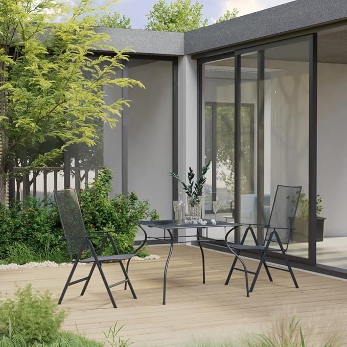 3 Piece Patio Dining Set, Outdoor Lounge Sets Patio Conversation Set Front Porch Furniture Porch Furniture Set for Negotiation Area Garden Exhibition Piazza Steel Anthracite