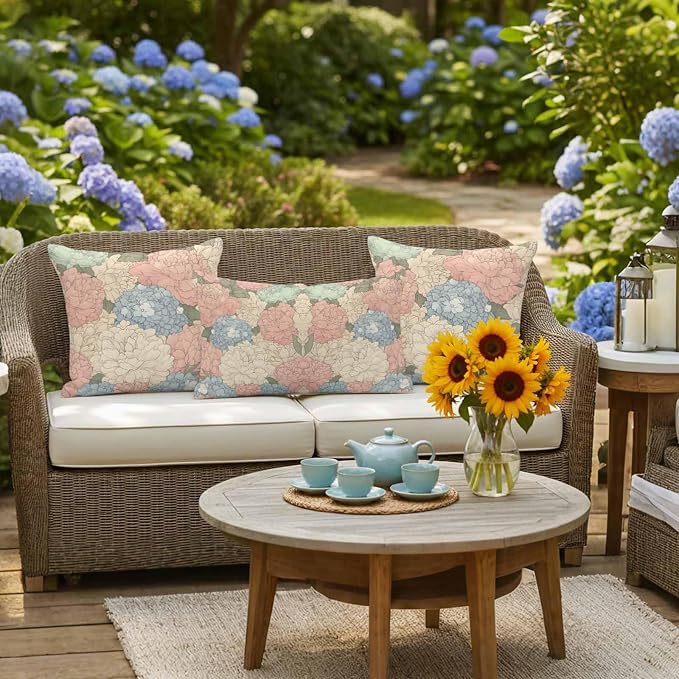 Botanical Flowers Waterproof Outdoor Pillow Covers Set of 2 Home Decor, Spring Colorful Garden Floral Plants Pillowcase Patio Pillow Covers for Couch Bench Furniture Garden 26x26in