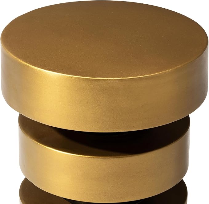 Glitzhome Modern Indoor Outdoor Side Table 18" H, MGO Antique Gold Side Table, Unique Floating Disks Round End Table, Decorative Accent Stool for Garden Outdoor Living Room Bedroom Sofa Home Decor